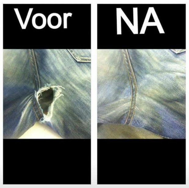 Voor en na: professionele scheur reparatie in jeans