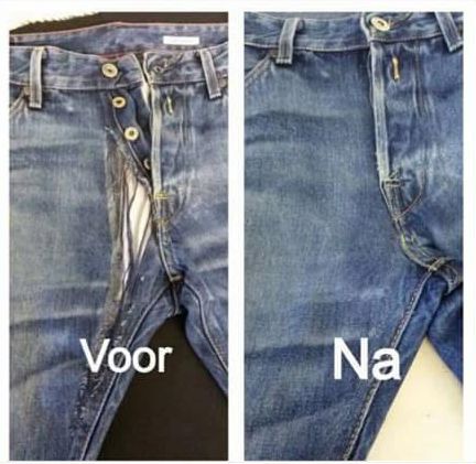 Voor en na: rits reparatie in spijkerbroek